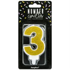PartyDeco Birthday Candle Number 3 - Gold