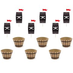 PartyDeco Cupcake Wrapper with Topper Pirates Party pk/6